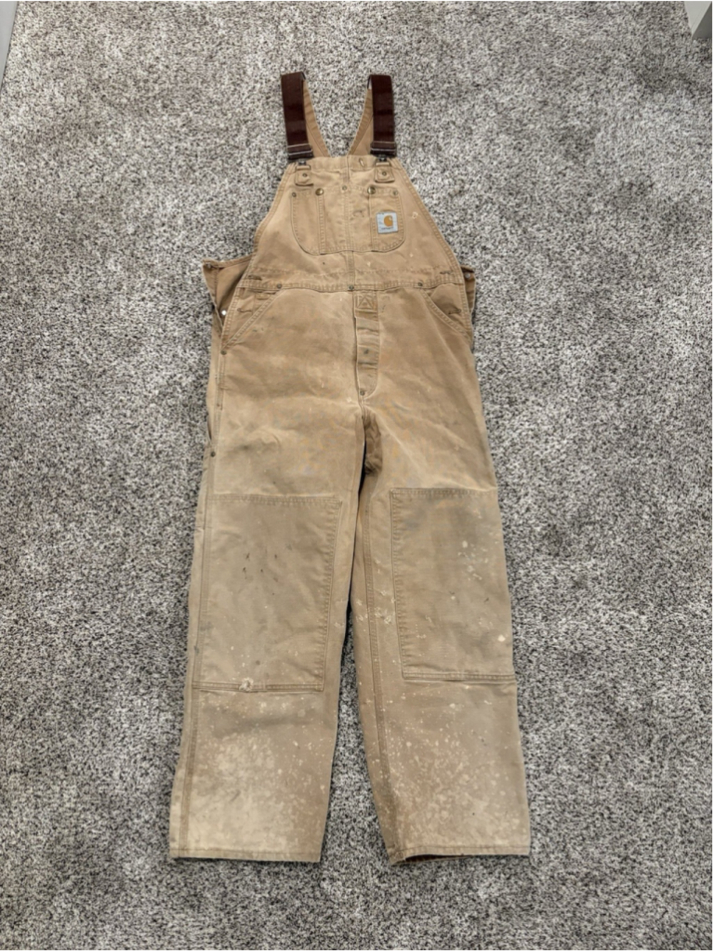 Carhartt Vintage Double Knee Bib Overalls Brown Duck Canvas Distressed 38x29 Men